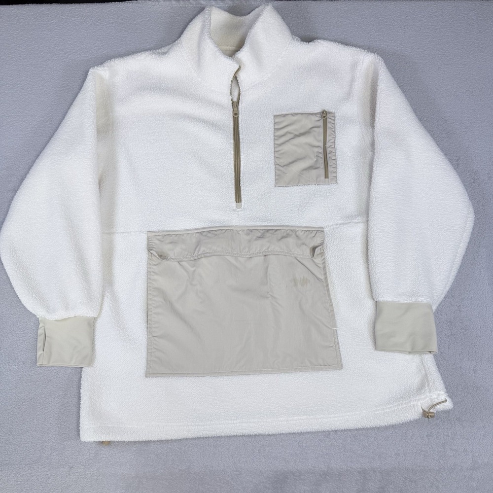 Offline By Aerie Fluff Love Quarter Snap Sherpa Jacket White/beige Size Large